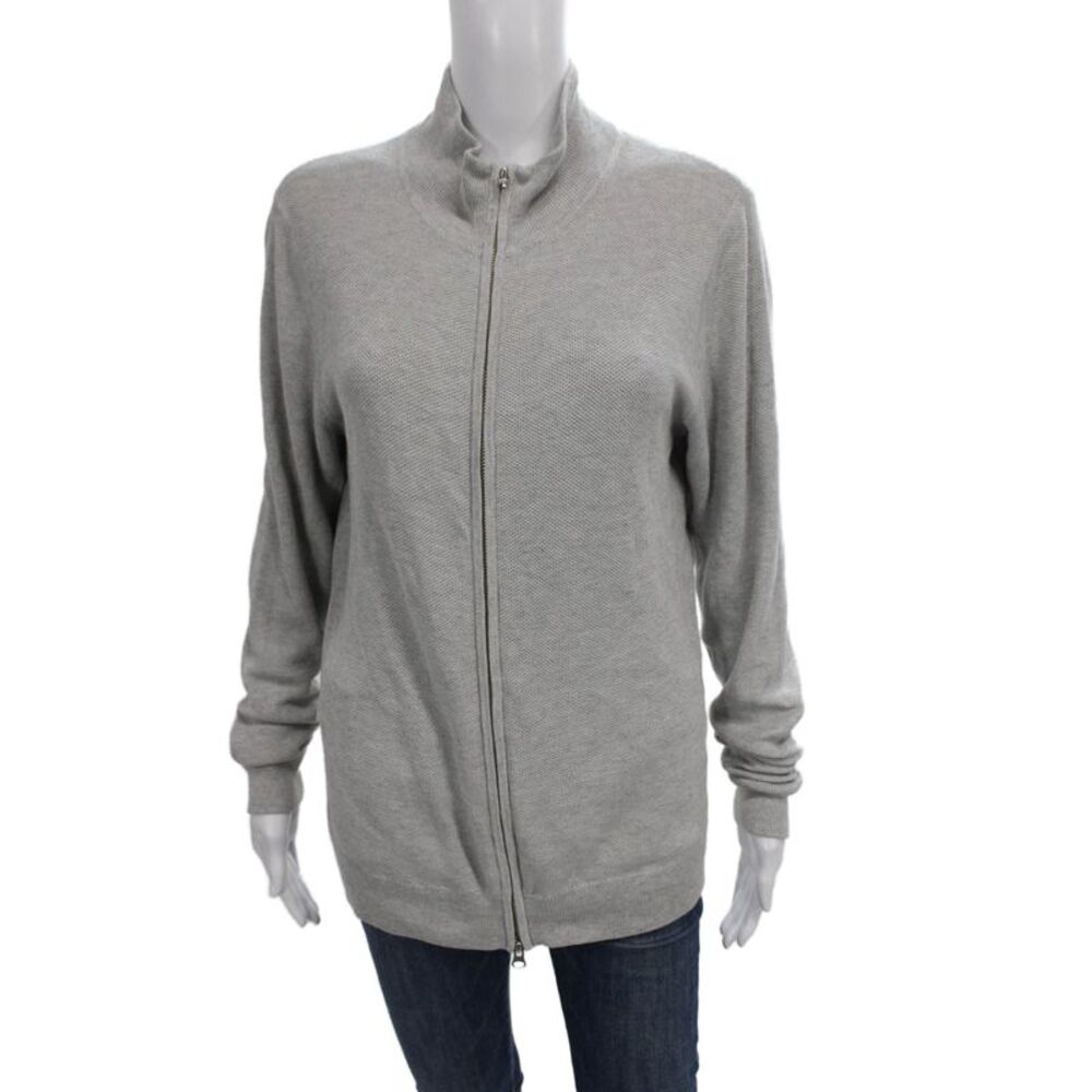 Forte Cashmere Womens Mock Neck Cardigan Gray Size M